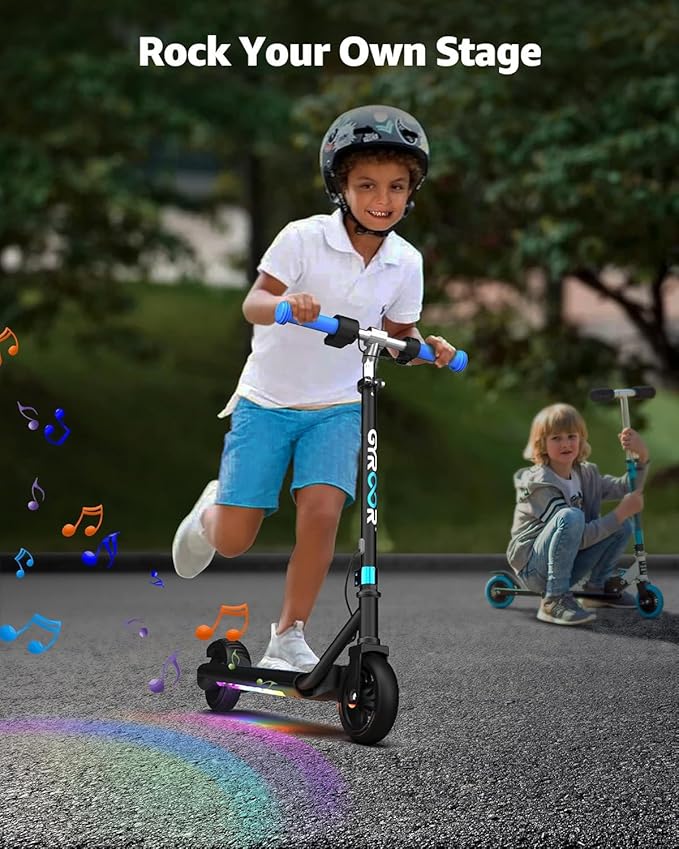 Gyroor H30 Max Electric Scooter for Kids Ages 6-12, 150W Powerful Motor, Bluetooth Music, Dual Brake System, Adjustable Height and Speed, Best Gifts for Kids