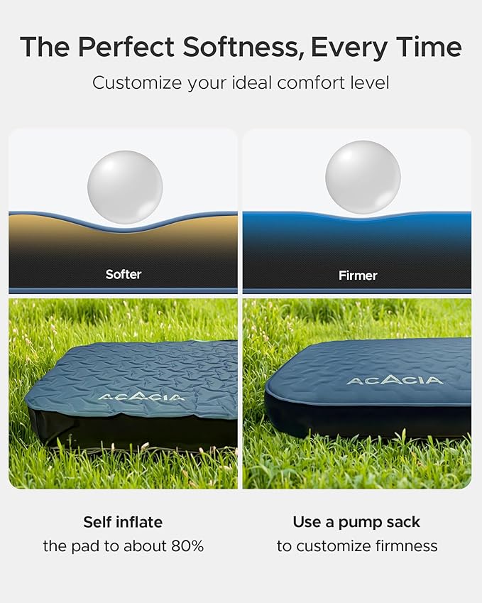 Acacia 4" Thick Self Inflating Sleeping Pad with Foam, Innovative Y-Shaped Telescopic Structure, Ultraportable Camping Air Mattress with Pump Sack, Easy Roll Up Sleep Bed for Travel Tent Car