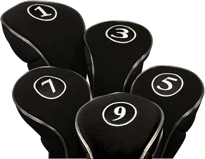 Black Golf Zipper Head Covers Driver 1 3 5 7 9 Fairway Woods Headcovers Metal Neoprene Traditional Plain Protective Covers Fits All Fairway Clubs