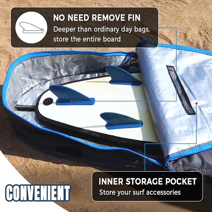 Surfboard Bag Zippered Day Bag with Shoulder Strap, Surfboard Carrying Bags for Storage and Transport, Size 7'0, 7'6, 8'0, 8'6, 9'2, 9'6, 10'0