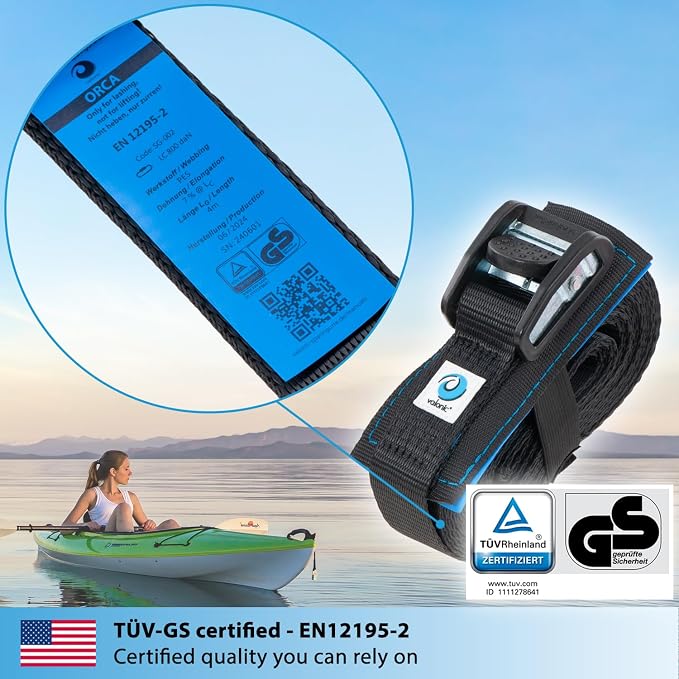 valonic ORCA - tie Down Straps Heavy Duty - 3500 lbs, Padded, cam Buckle, 13 ft x 1.3 in, 2 Pack - for roof Rack, Surfboard, Kayak and Paddle Board - Black, with Protection pad