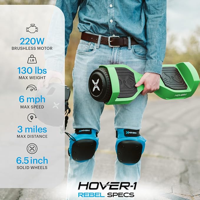 Hover-1 Rebel Electric Self Balancing Scooter for Kids with 6.5” Tires, Dual 110W Motors, 6 mph Max Speed, and 3 Miles Max Range Self Balancing Board