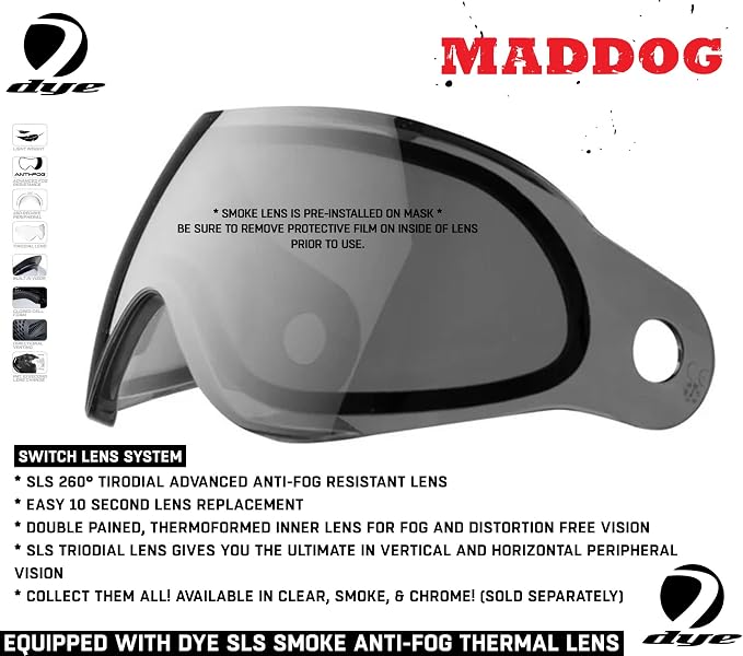 Maddog Dye SE Special Edition Paintball Mask Goggle System | Replaceable SLS Thermal Dual-Pane Anti Fog Lens | Adjustable Full-Face Safety Certified Protection