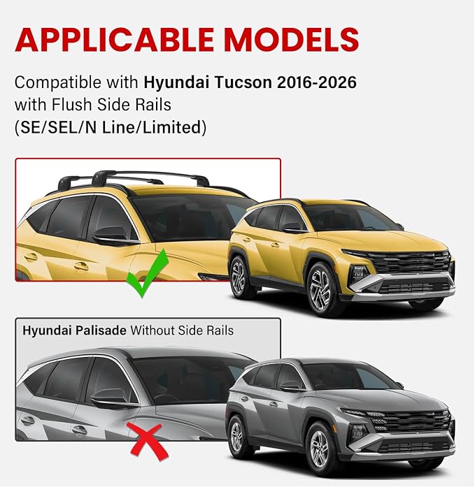 300lbs Roof Rack Cross Bars Compatible with Hyundai Tucson 2016-2026 SE SEL N Line Limited NX4 with Lock Aluminum Anti-Rust Cross Bar for Rooftop Cargo Luggage Kayak Canoe Bike Snowboard