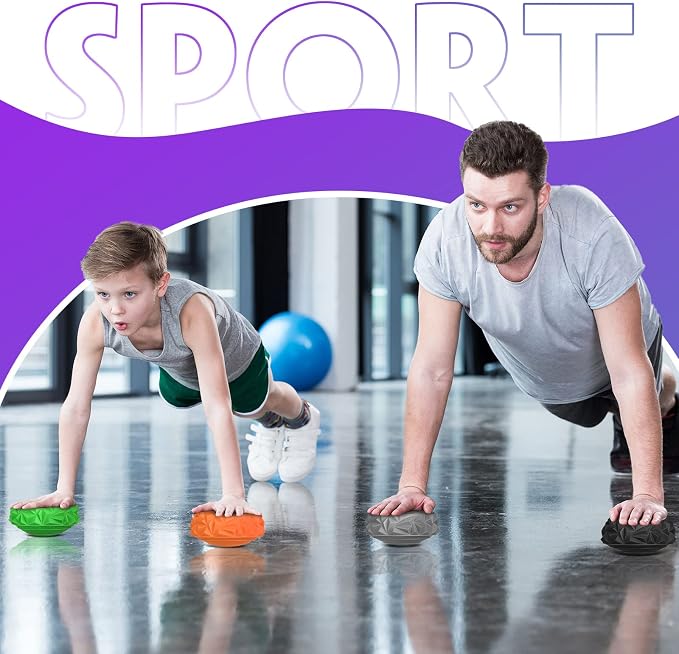 12 Pcs Balance Pods Sensory Stepping Stones for Kids Stability Balance Trainer Dots Ball Half with Hand Pump Physical Therapy Dome Balance Disc for Adults Core Strength Coordination Yoga Exercise