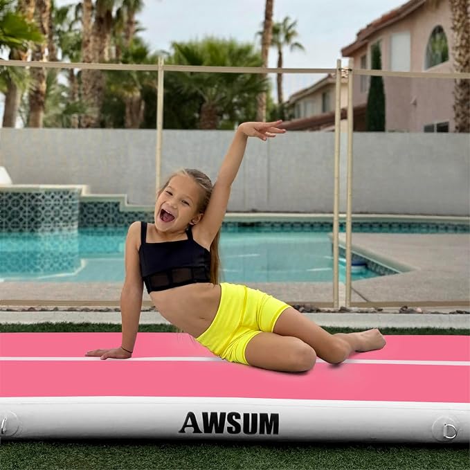 AWSUM Inflatable Gymnastics Mat 10ft/13ft/16ft/20ft/23ft Training mat 4/8 inches Thick tumbling mat with Electric Pump for Home/Gym/Outdoor