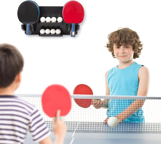 Ping Pong Paddle Storage Rack, Ping Pong Accessories Organizer Wall-Mount for 6 Paddles, 6 Pickleball Paddles and Balls, Pine Wood Table Tennis Racket Display for Game Room Bar Office Home
