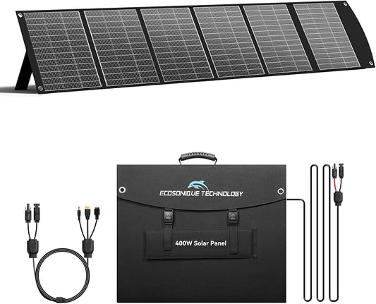 Ecosonique 400W Portable Foldable Solar Panel, 20 lbs CPC Ultra-Lightweight, 40V MC4 & Multi-Output for Anker/Jackery/EcoFlow & More Power Stations, 6 Adjustable Kickstands for RV, Camping, Off-Grid