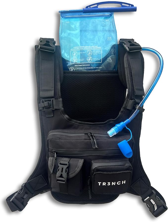TR3NCH Tactical Running Vest with 2L Hydration Bladder, Adjustable Utility Chest Rig and Water Pack for Hiking and Hunting
