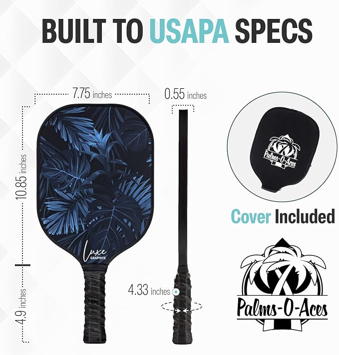 Palms-O-Aces Carbon Fiber Pickleball Paddle – USAPA Approved 16mm T700 Graphite Paddle with Textured Spin Surface | Lightweight Carbon Fiber Pickleball Paddles & Racket | Includes Paddle Cover