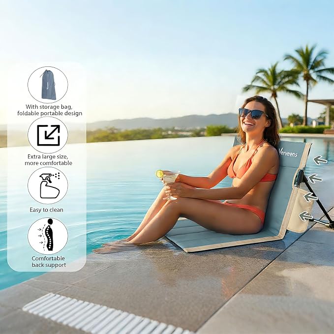 Extra Large Foldable Camping Chair with Cup Holder,Ultra-Light Portable Beach Chair with Carry Bag for Sunbathing Swimming Poolside Picnic Lawn Road Hiking Trips (Light Blue)