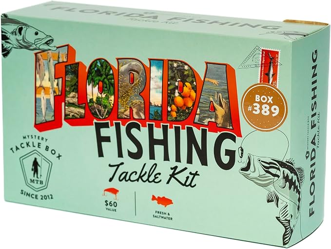 Catch Co Mystery Tackle Box Florida Freshwater & Inshore Elite Fishing Kit | 7-9 Freshwater & Inshore Saltwater Baits for Bass, Snook, Redfish & More – Includes Exclusive Florida Decal, Fishing Gifts