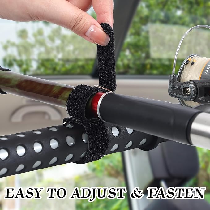 2 Pcs Fishing Rod Holder for Car Heavy Duty Vehicle Fishing Pole Rack with 8 Belts Adjustable 35 to 64.5 Inch Pole Rod Organizer Carrier Clothes Bar for Car SUV Wagon Truck Van