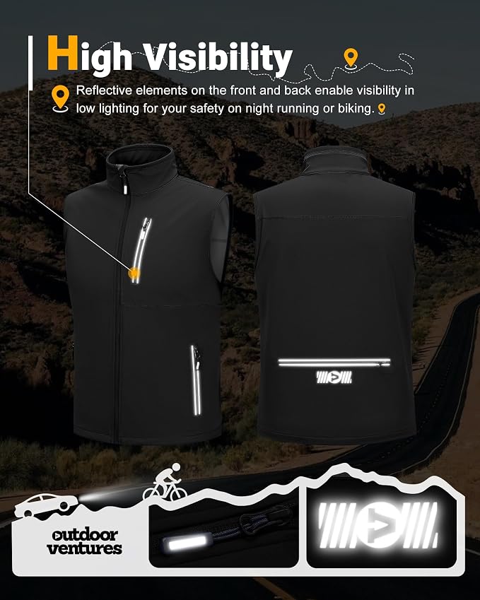 Outdoor Ventures Men's Windproof Softshell Vest Outerwear Lightweight Sleeveless Jacket for Running Golf Hiking Travel
