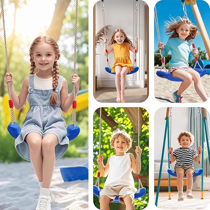Plastic Swing Seat, Heavy Duty Tree Swing Set Non Slip Playground Swing Set Accessories Replacement with Adjustable Rope for Kids Outdoor Play Playground Backyard (Blue)
