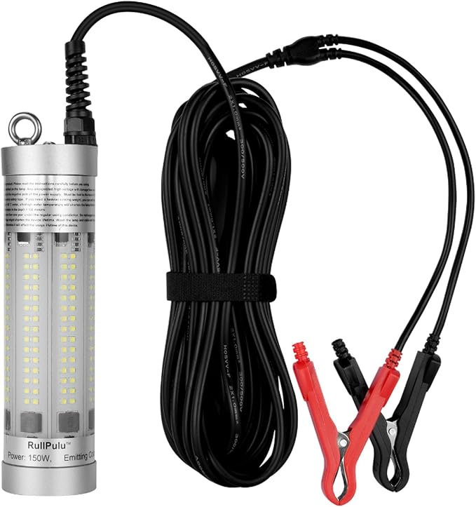 150W 20900lm Underwater Fishing Light, IP68 Waterproof Aluminum Super Bright Night Fish Attracting Submersible LED Lamp Lure Bait Finder for Freshwater Saltwater Sea Kayak Ice Dock (White)