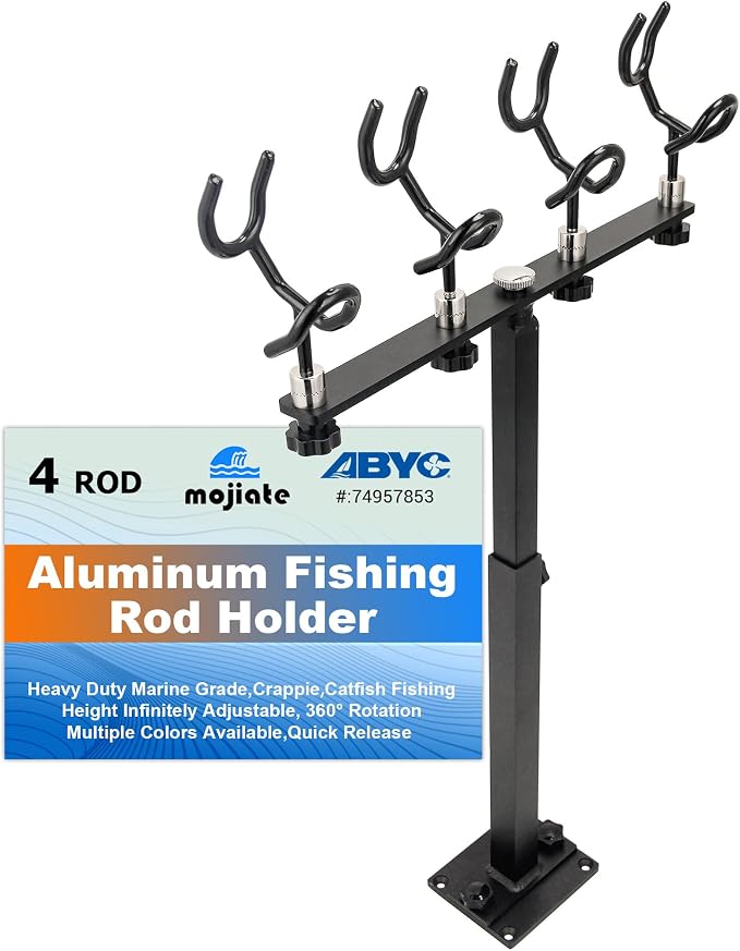 Aluminum Spider Rigging Rod Holder for Boat - 4 Pole Crappie Fishing Rack, Heavy Duty 6063-T5 Marine Grade Aluminum, 16.5"-30.5" Adjustable Height Square Tube Support for Catfish & Trolling