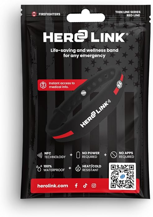 Hero Link® Medical ID Bracelet & Wellness Wristband – Adjustable Silicone, Waterproof, Heat-Resistant, Smart Band with NFC Tag for Instant Emergency Info Access