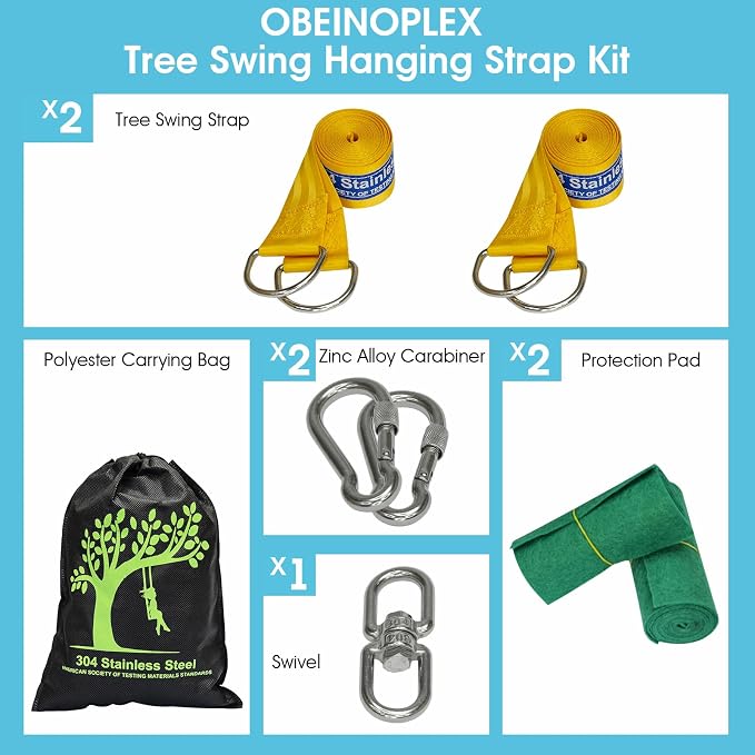 Safe Tree Swing Straps Hanging Kit with Two Alloy Carabiners 2,200lb Breaking Strength Easy and Fast Installation Swings or Hammocks (3.3ft)
