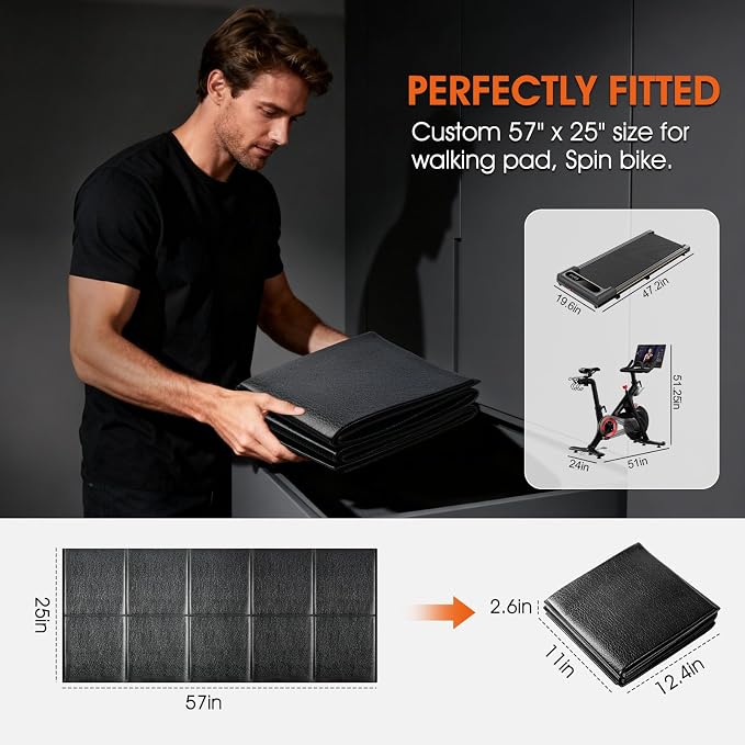 57" x 25" 6MM Thick Tailor-Made Walking Pad Mat for Carpet Hardwood Floors, Thick Foldable Treadmill Mat Carpet,Waterproof,Ordorless,No Slip,Noise Reduce,Shocking Absorbing,Rubber Foam Matt Equipment Floor Protector