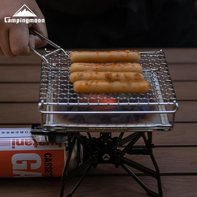 Campingmoon Camping Bread Toaster Folding Camp Stove Toaster Gas Fire BBQ Grill Portable 304 Stainless Steel Cooking Grill With Anti Scalding Mesh Fork
