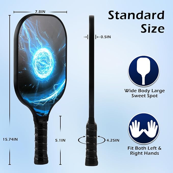 11 Pcs Pickleball Paddles Set Fiberglass Pickleball Set Carbon Fiber 2 Pickleball Paddle Lightweight Racket with 4 Outdoor 2 Indoor Pickleball Balls 2 Cooling Towels & Carry Bag Gift for Men Women
