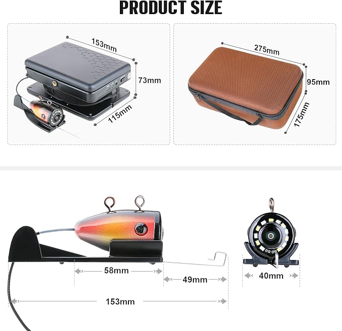 Underwater Fishing Camera,Portable 5" Ice Fishing Camera Underwater, USB-C Charge, 3-Grade IR Lighting, 4X Zoom, 1000TVL Ice Fishing Fish Finder for Boat Lake Kayak Ice Fishing