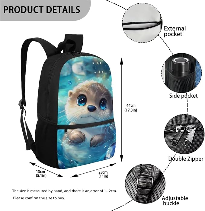 Otter Backpack for Girls Kids School Bag with Lunch Bag Pencil Case and Water Bottle Holder Set of 4 Boys Daypack Travel Bag Satchel Bagpack Back to School Accessories