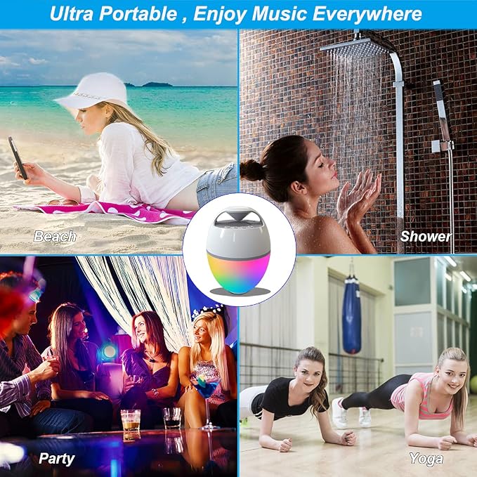 Floating Pool Speaker With Lights, Portable Bluetooth IP68 Waterproof Hot Tub Speaker for Outdoor Sports Home Party, Louder Volume, Rich Bass, Mic, 82 ft Wireless Range