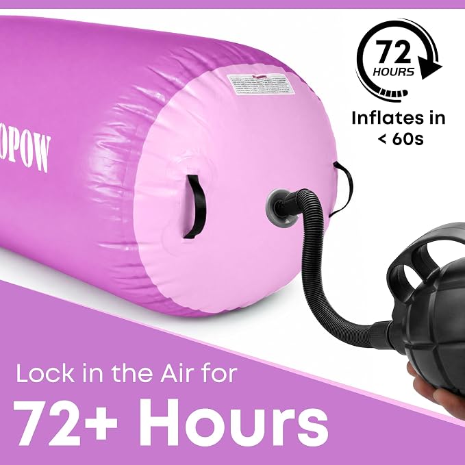 Inflatable Gymnastics Air Barrel Roller with Electric Pump, Heavy Duty PVC Tumbling Barrel Back Handspring Trainer, Air Tumble Track Mat for Home Gym, Cheerleading, Yoga Practice