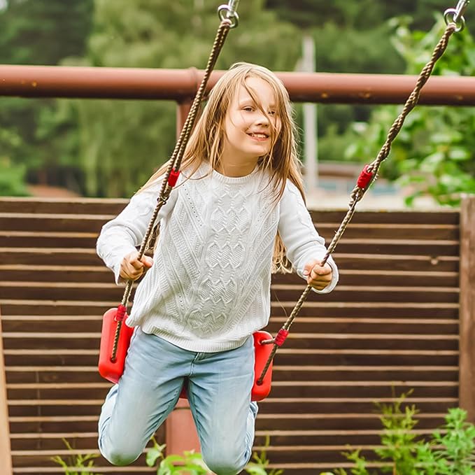 Plastic Swing Seat, Heavy Duty Tree Swing Set Non Slip Playground Swing Set Accessories Replacement with Adjustable Rope for Kids Outdoor Play Playground Backyard (Red)