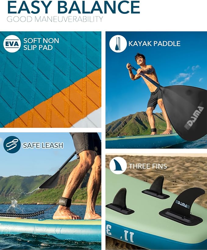 DAMA Inflatable Stand Up Paddle Boards for Adults w/Sup Board Accessories Hand Pump 4pcs Kayak Floating Paddle | Wide Stance, Bottom Fin Paddling Surf Control
