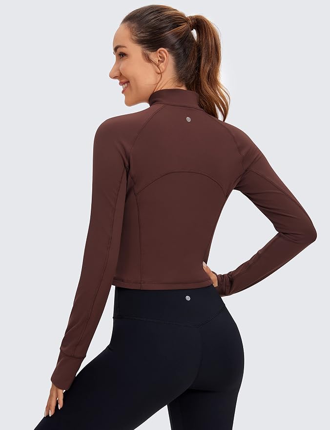 CRZ YOGA Butterluxe Half Zip Long Sleeve Shirts for Women - Workout Athletic Yoga Tops Crop Collared Quarter Zipper T-Shirt