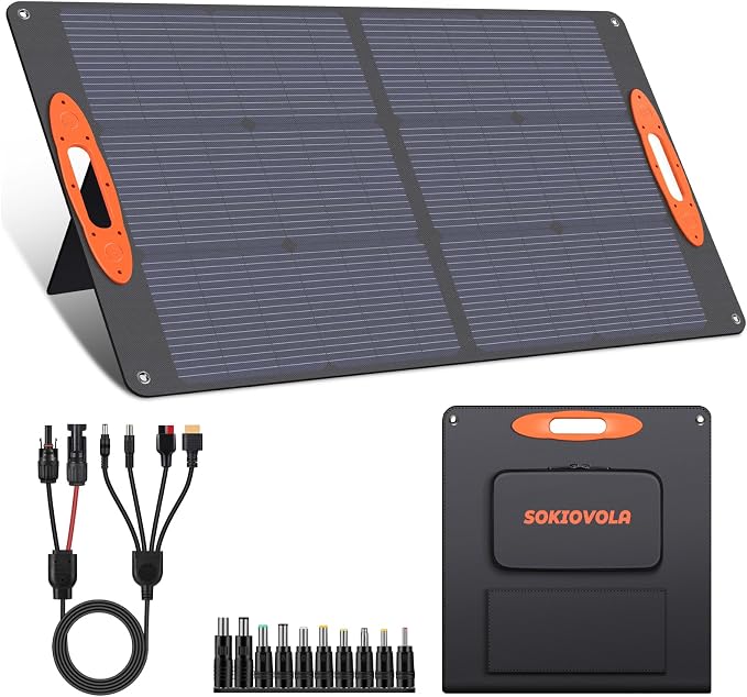 SOKIOVOLA N-Type 16BB 100W Portable Solar Panel 18V Mono ETFE Foldable Solar Panel,25% High Efficiency IP68 Waterproof for Camping Outdoor RV Blackout