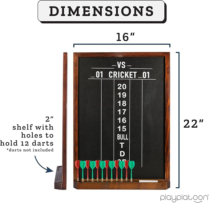 Play Platoon Dart Scoreboard & Darts Holder Wall Mount - Wood Score Board, Professional Darts Accessories, Dart Holder