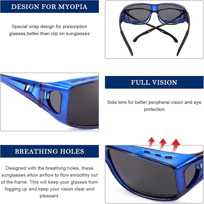 LVIOE Over Glasses Sunglasses Wrap Around Polarized Sunglasses for Men Women Fit Over Prescription Glasses with UV Protection