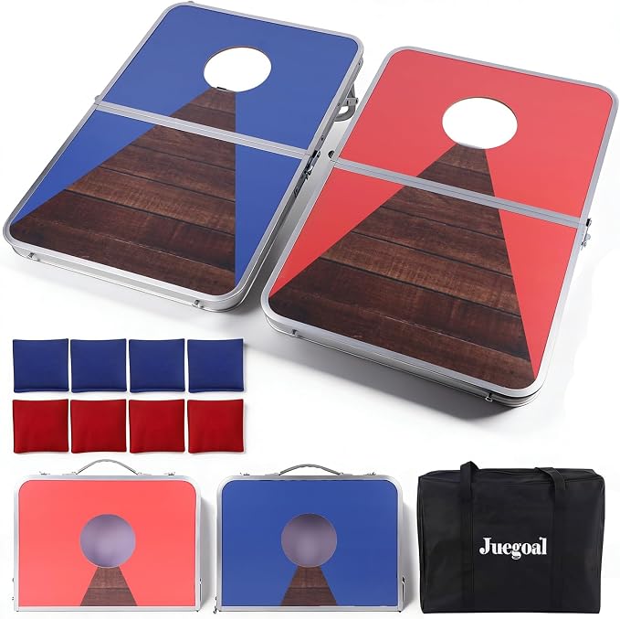 Juegoal Portable Cornhole Board Set for Kids Teens & Adults, 24x16 Inch Foldable Corn Hole Games with Bean Bags & Carry Bag, Lightweight Aluminum Alloy Travel Size Cornhole Set for Outdoor Games Beach
