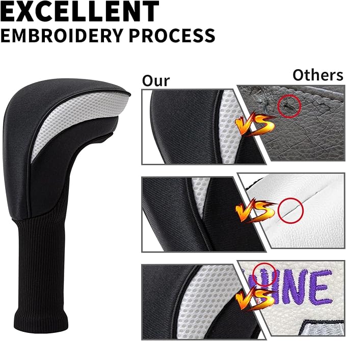 Golf Club Head Covers for Woods 3/4/5/6 Pieces Long Neck Mesh Sports Golf Club Headcovers Set with Interchangeable No. Tags 3 4 5 6 7 X Golf Accessories for Men Women