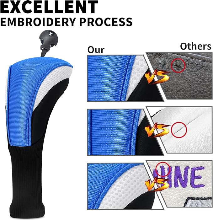 Golf Club Head Covers for Woods 3/4/5/6 Pieces Long Neck Mesh Sports Golf Club Headcovers Set with Interchangeable No. Tags 3 4 5 6 7 X Golf Accessories for Men Women