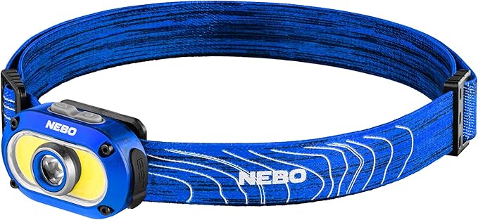 NEBO MYCRO 550+ Headlamp | 550 Lumens, 7 Light Modes, White & Red Light with Spot & Flood, USB-C Rechargeable, Water Resistant, Cap Light Convertible, Bright Light for Camping & Hiking – Blue