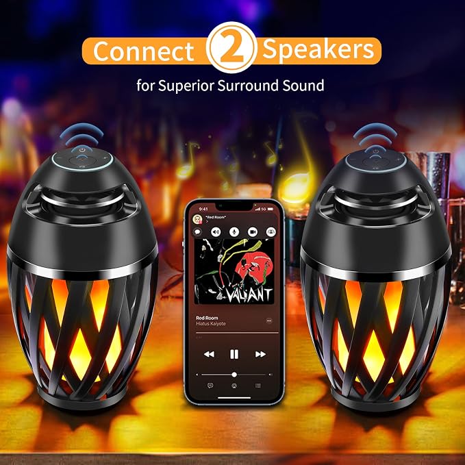 Flame Light Speaker, Led Flame Speakers Torch Atmosphere Bluetooth Speakers & Outdoor Portable Stereo Speaker with HD Audio and Enhanced Bass Flickers Warm Lamp for iPhone/iPad/Android
