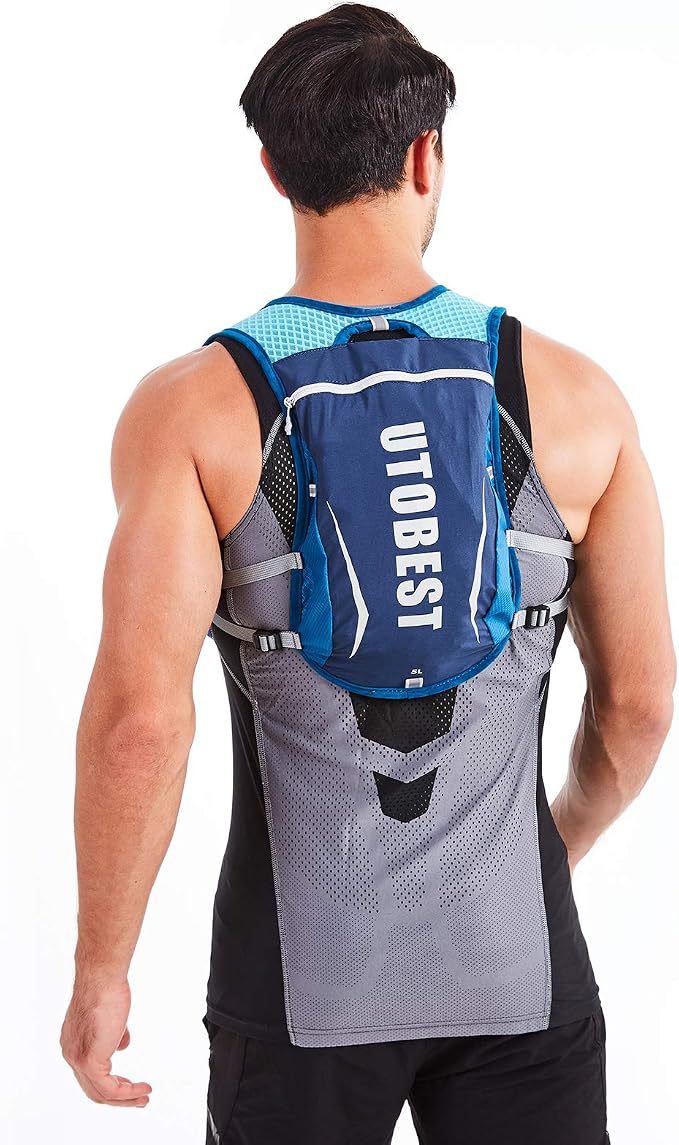 UTOBEST Running Vest, 5L Hydration Vest Lightweight, Breathable and Sweatproof Running Backpack, Adjustable Running Hydration Vest for Trail Running Marathon Race Jogging Cycling