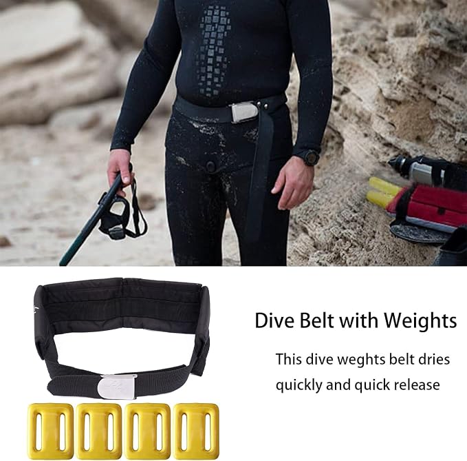 Vinyl Coated Diving Weights-4pcs 1.1-4.4 lbs Dive Weights with 4 Pocket Scuba Weight Belt with Quick Release Buckle,Used for Freediving, Spearfishing & Scuba Diving-Fit for Waist 32" to 52"
