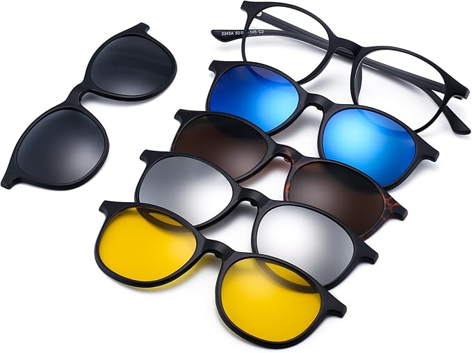 JIM HALO Magnetic 5Pcs Polarized Clip-on Sunglasses Plastic Frame for Night Driving