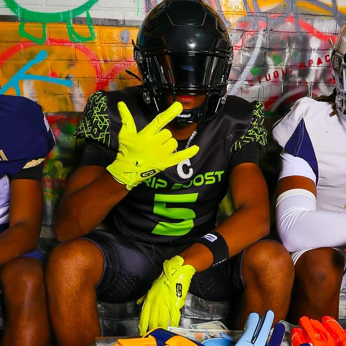 Grip Boost Football Gloves - Solid Stealth 6.0 Boost Plus Sticky Technology - Adult and Youth Football Gloves for Wide Receiver - Men's and Boys Sizes