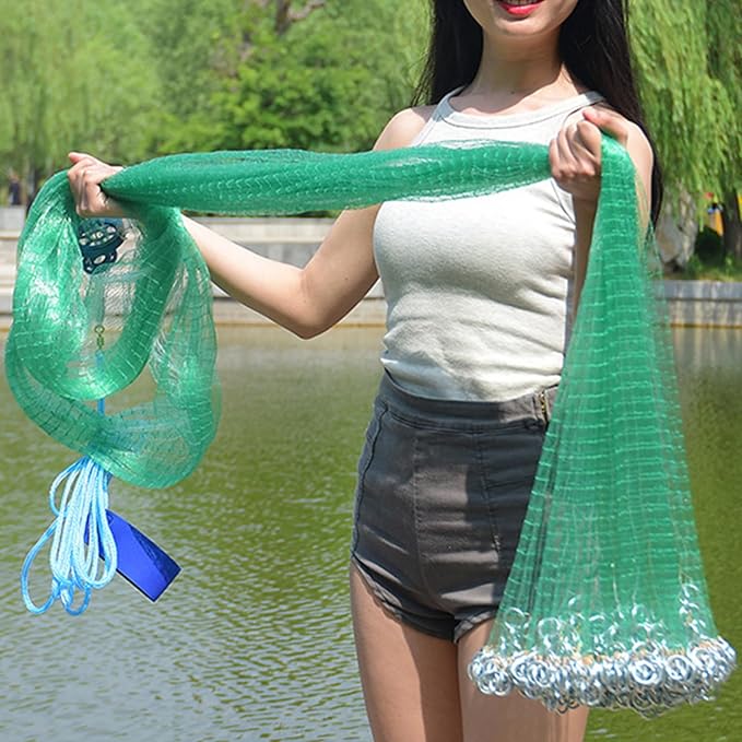 Easy Throw Cast Net for Fishing - Durable Fish Nets for Fishing with Smooth Casting, Perfect for Catching Fish, 8/9/10/12ft Radius