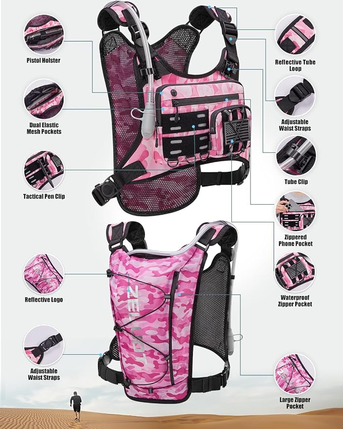 Zelvot Running Vest with 2L Water Bladder, Hydration Backpack, U.S. Design Patent, Lightweight Hydration Pack with Gear Holder, Reflective Chest Pack for Men Women for Marathon