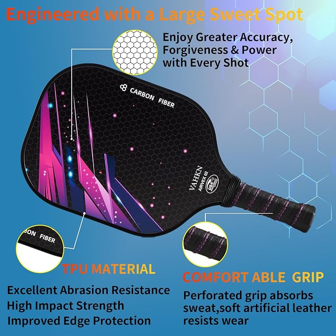Pickleball Paddles,Pickleball Paddles Set of 2-Carbon Fiber Pickle Ball Paddle 2 Pack for Men and Women-Lightweight,Control & Power Racket Set Equipment with Bag & Balls