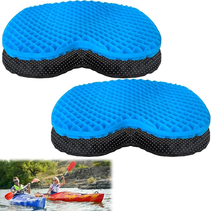 2 Pcs Anti Slip Kayak Seat Cushion Breathable U Shape Seats Pad with Non-Slip Cover Thick Waterproof-Gel for Sit in Inflatable Kayak Canoe and Boat Kayak Accessories for Fishing Kayak