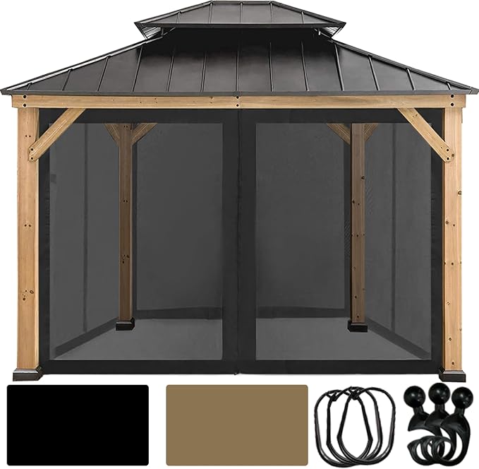 CoastShade Universal Replacement Canopy Mosquito Netting Screen Sidewalls Only for 10' x 10' Gazebo Canopy,Black